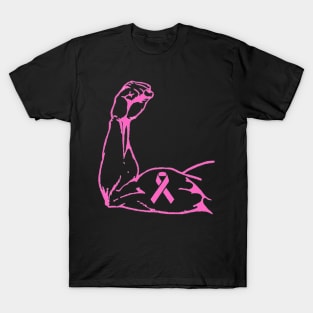 Flexed arm with pink Awareness Ribbon T-Shirt